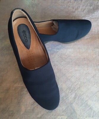 Ecco Womens 9.0 Wedge Pump Navy Fabric Gore-tex Slip On Comfort Heels EUR 40