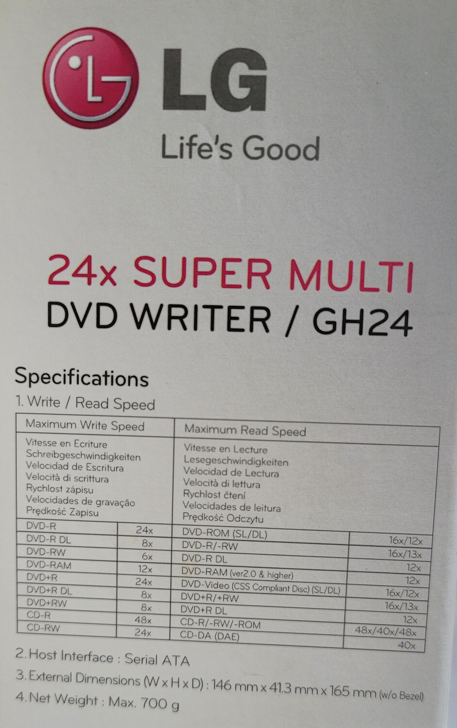 LG 24x Super Multi DVD Writer/Reader GH24 Windows 10 Compatible SATA Silent for sale online eBay