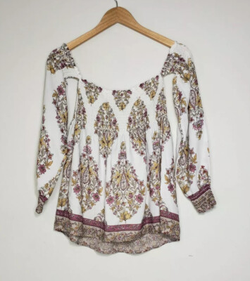 Haut Raquel Show Me Your MuMu - Manches Bouffantes, Off-Shoulder, Floral Bordeaux Taille S