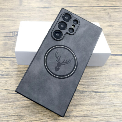 For Samsung S25 Ultra S24 FE S23 S22 S21 FE Deer Leather TPU Magsafe Case Cover