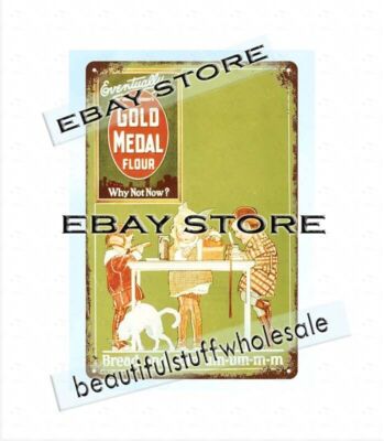 1900s Gold Medal Flour bread jam breakfast children metal tin sign home decor
