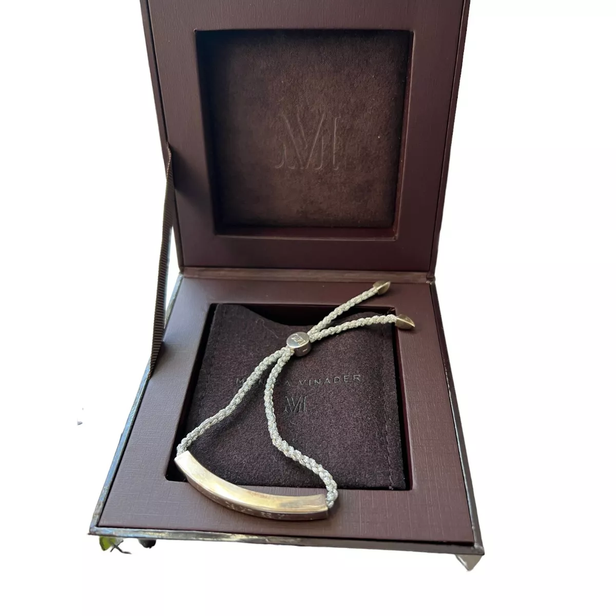 Monica Vinader Linear Sterling Silver Friendship Bracelet Adjustable Engraved Bo