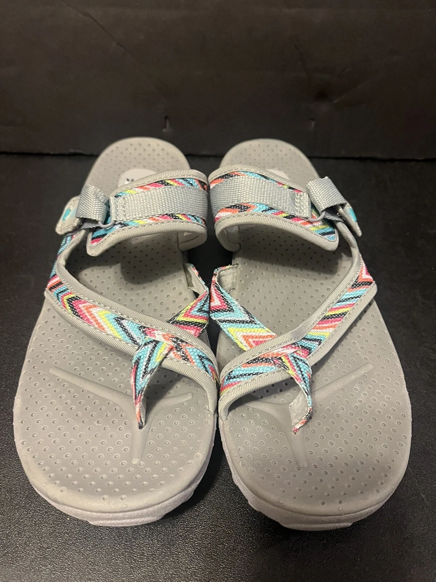 Skechers Womens Reggae Zig Swag Strappy Sandals Gray Herringbone Adjustable 10