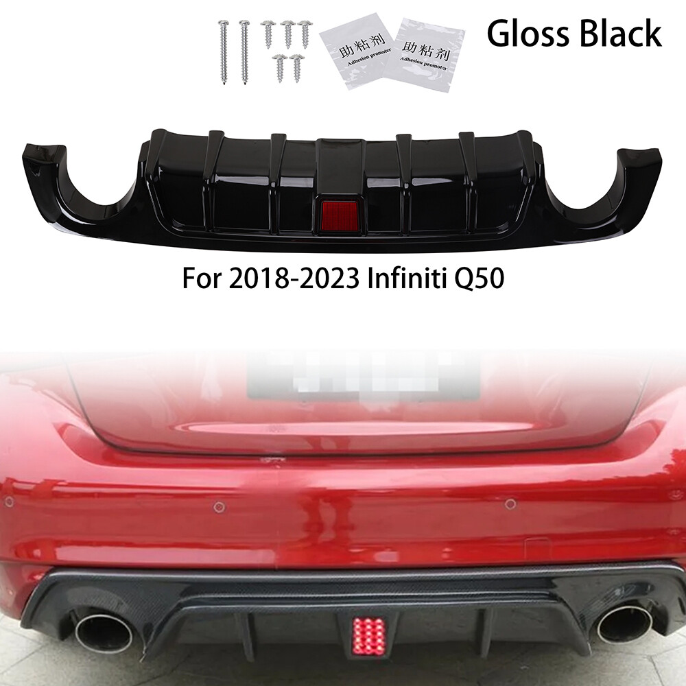 Rear Bumper Diffuser Lip With LED Brake Light For Infiniti Q50 2018-2023 - Glossy Black