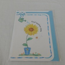 Tarjeta de felicitación Feel Better Soon regadera girasol sellada en plástico nueva