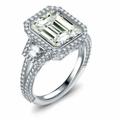 5+Ct Near White Emerald Moissanite Diamond Engagement Ring 925 Sterling Silver