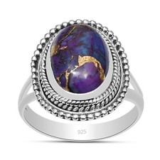 Natural Purple Turquoise Solid 925 Sterling Silver Beaded Ring For Women HR-288