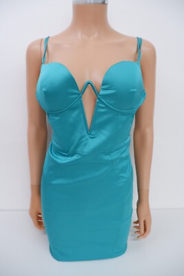 Oh Polly Damen BRANDNEU Bodycon Kurz Satin Kleid Größe UK 12 Türkis Grün