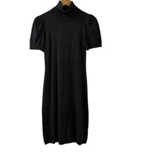 Express Design Studio Short Puffy Sleeve Turtle Neck Gray Sweater Dress, Small