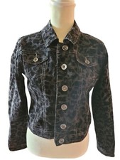Justice Premium Girls Button Up Black Jean Denim Jacket Leopard Print Size 16