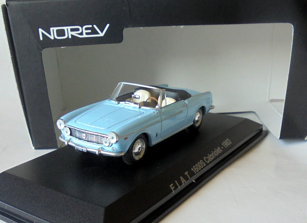 1963 Fiat 1600S Cabriolet Sky Blue 1/43 Diecast Norev Mint Condition