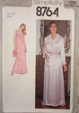 SIMPLICITY 8764 Vtg 70s Retro Night Gown yoke Robe Sew Pattern UNCUT Miss 10