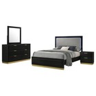 4 PC BLACK FINISH GREY FABRIC LED QUEEN BED N/S DRESSER BEDROOM FURNITURE SET