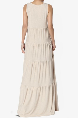 TheMogan S~3X Sleeveless Scoop Neck Tiered Jersey Relaxed Fit Long Maxi Dress - Picture 69 of 127