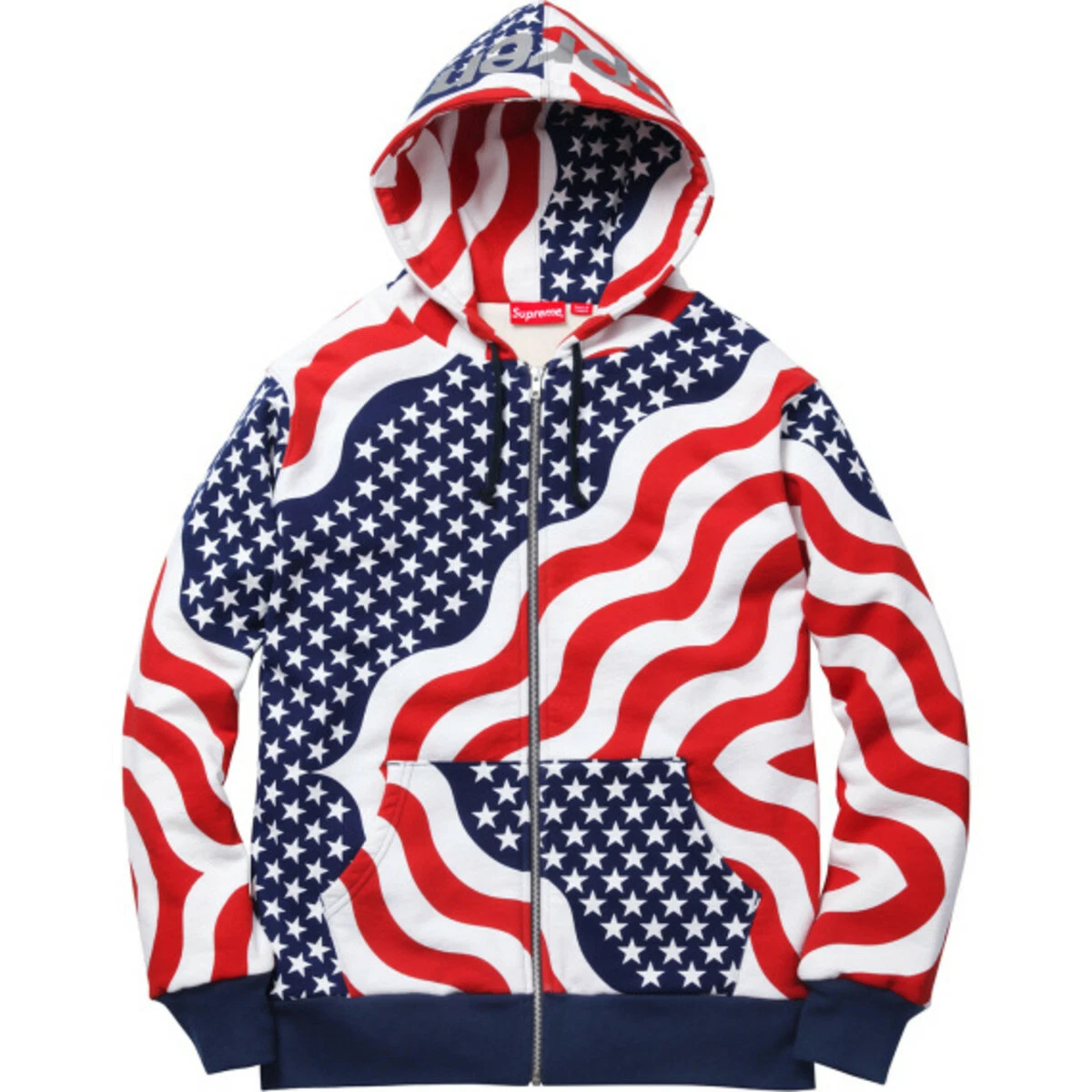 Sweat à capuche thermique zippé logo Supreme Reflectif drapeau M F/W 14