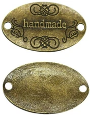 5 Handmade Word Charms Antiqued Bronze Connector Pendants Links Oval 1.2"