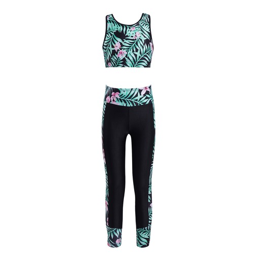Girls Tank Bra Top with Leggings Set Athletic Tracksuits Gymnastic Workout Sport - Picture 28 of 150