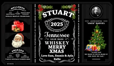 PERSONALISED CHRISTMAS JACK DANIELS WHISKEY BOTTLE LABEL STICKER XMAS 2025 GIFT