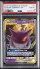 2019 POKEMON SUN & MOON TEAM UP #53 GENGAR & MIMIKYU GX PSA 10