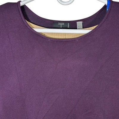 Tahari Woman 3X Aubergine Fields Knit Top Purple Crew Neck Long Sleeve Plus Size