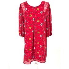 Skies Are Blue Red Floral Lace Trim Shift Dress Sz SP Small Petite Boho Romantic