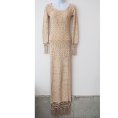 House of Harlow Crochet Knit Maxi Dress Small Boho Fringe Festival Long Flapper