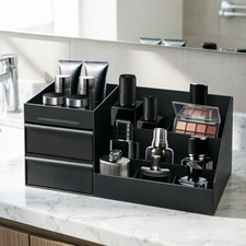 Makeup Organizer Cosmetic Storage Box Countertop Display with Drawers Black