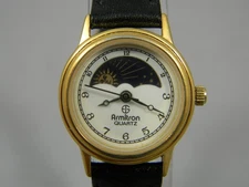 Armitron Watch Women 23mm Moon Phase Gold Tone New Leather Band New Battery