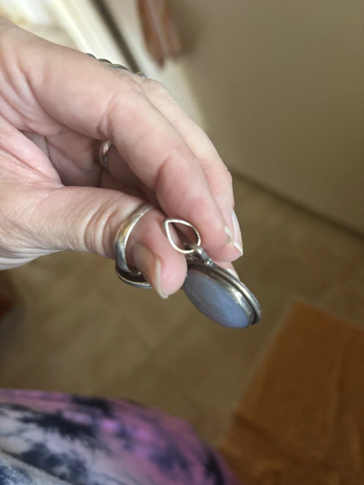 Anillo y collar de calcedonia azul encanto plata de ley 925 piedra natural Foto 2 de 4