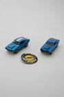 Lot of 2 Vintage Hot Wheels Redline Mighty Maverick Blue USA 1970 + Button