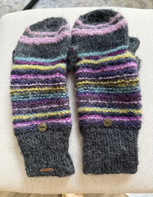 Free People Striped Wool Finger Mittens Gloves Rainbow 