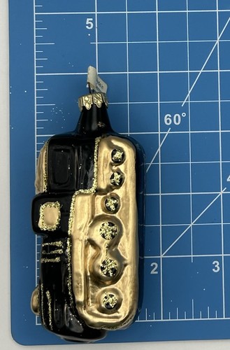 Black & Gold Locomotive Blown Glass Glitter Christmas Ornament Germany 3.75”H - Picture 9 of 9