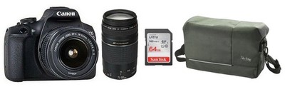 Canon EOS 2000D SET + 18-55 mm IS II + Zubehörpaket: 75-300 mm + 64GB + Tasche