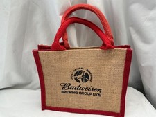 budweiser  Logo Jute ,Cotton Bottle/Can Bag Holder Red Pink Brown ( 4 Can Size )