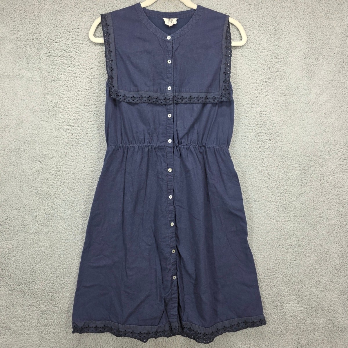 dRA Los Angeles Navy Blue Eyelet Lace Sailor Collar Button Front Dress  Small | eBay