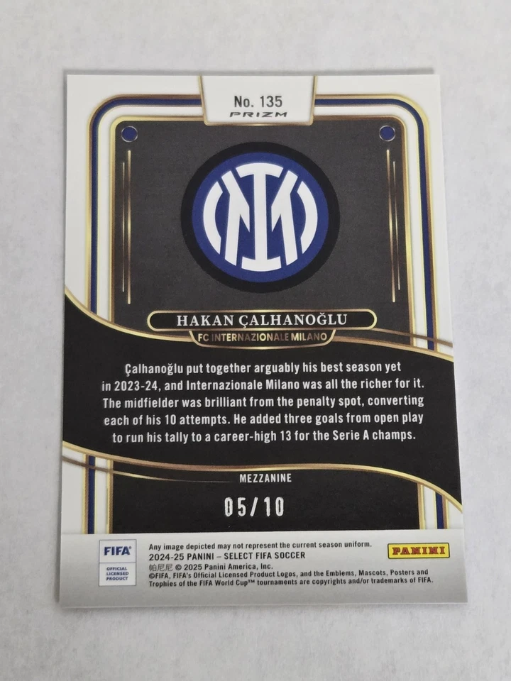 2024-25 Select FIFA Hakan Calhanoglu #135 Gold Mojo #/10 Inter Milan SSP - Image 2 of 2