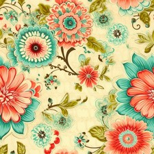 45-inch Vintage Floral Cotton Quilter's Fabric By the Yard Orange Blue Cream 4