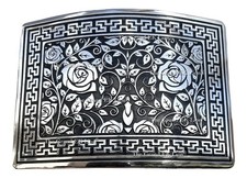 Mexican Charro Style Floral Cowboy Belt Buckle Hebilla Vaquera Made In Mexico
