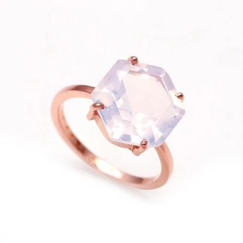 Lavender Quartz Hexagon Ring Sterling Silver Rose Gold Jewelry Anniversary Gift