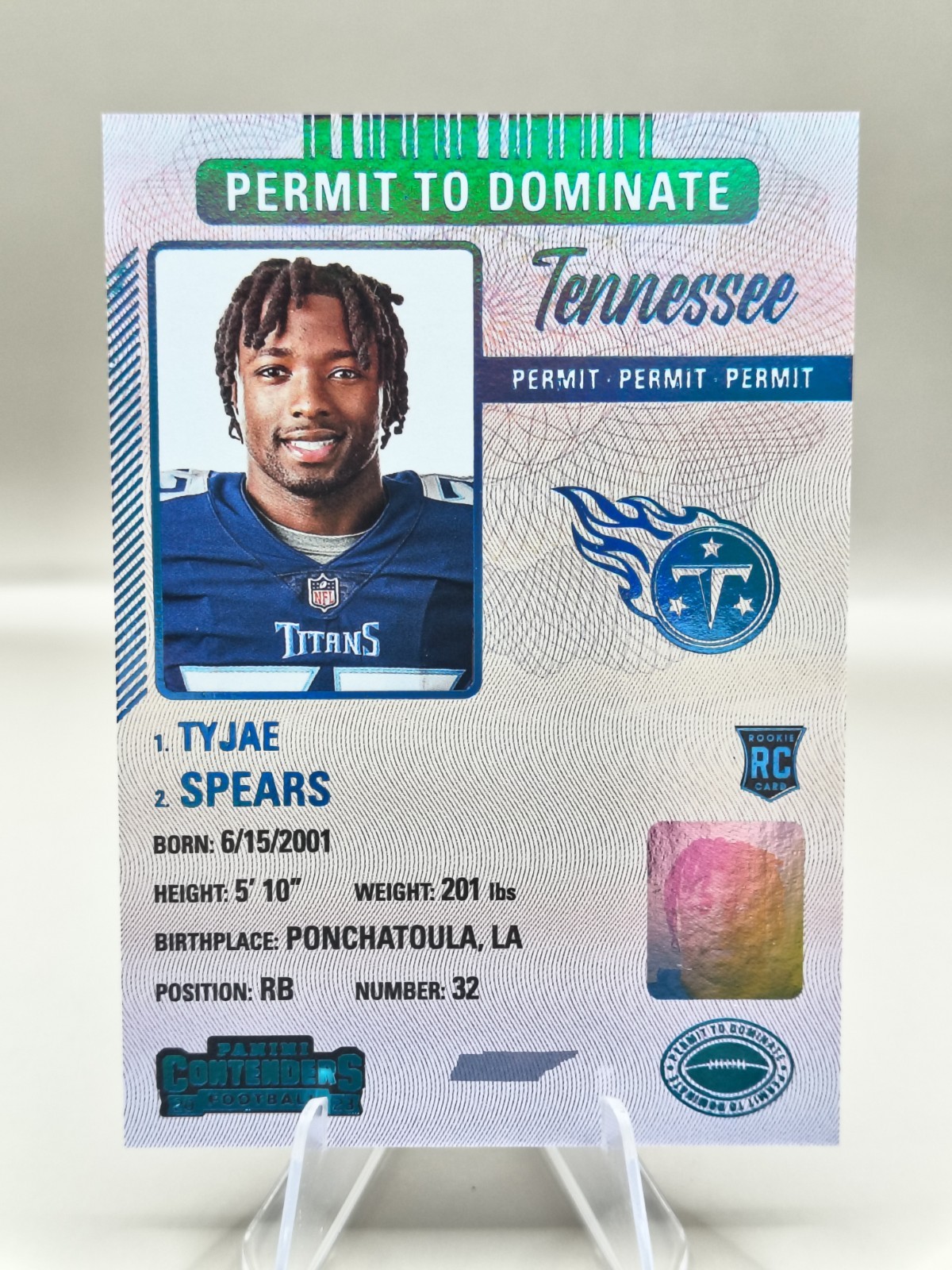 2023-2024 Contenders TyJae Spears Permit To Dominate #37 RC Titans Free Shipping
