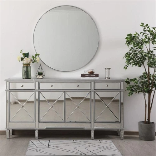 Elegant Decor Contempo 4 Door 72" Mirrored Sideboard in Antique Silver - Picture 8 of 10