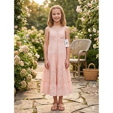 Rare Editions Eyelet Dress Girls 12 Blush Pink Tiered Midi Floral S415002 New