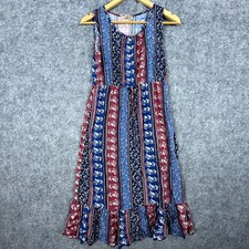 Lavish Tank Dress Womens Medium Blue Red Paisley Boho Chic Ruffle Hem Indie