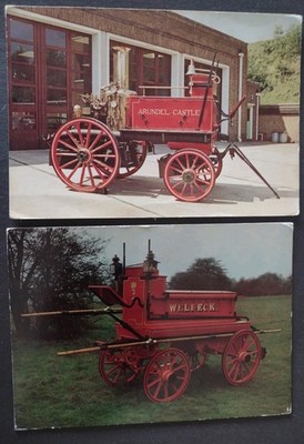 2 x größere Pferde-Feuerwehrfahrzeuge, Schloss Arundel & Welbeck Postkarten