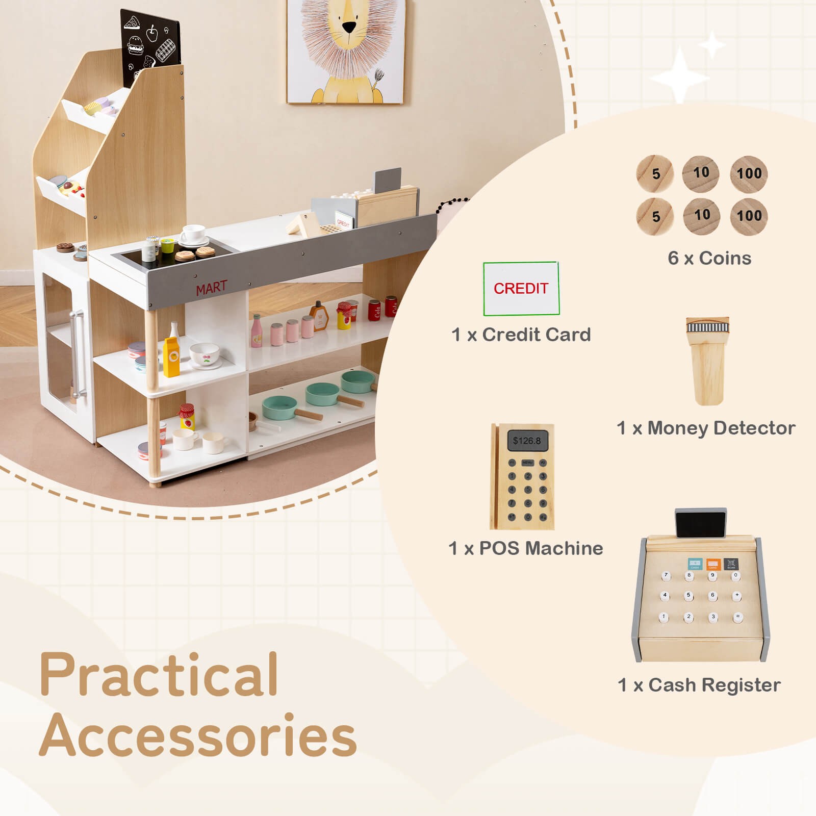 как выглядит Pretend Grocery Store Playset w/ Shopping Cart, Checkout Counter, Cash Register фото