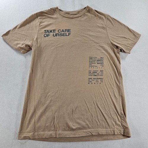 Fanjoy Take Care Of Urself Graphic T Shirt Mens Medium Beige Brown Self Care Tee