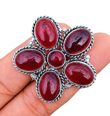 Bague bohème plaqué argent sterling 925 fait main pierre précieuse grenat rou... - Photo 1/4