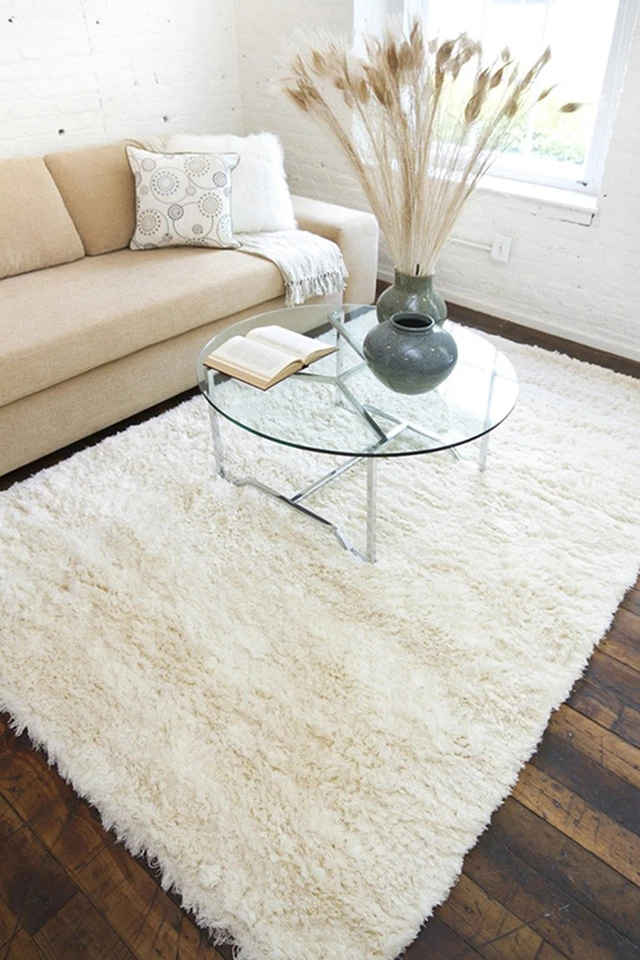 Alfombra 8x8 marfil lisa acolchada a mano peluda alfombra cuadrada ASH-1300 - abril 8'x8' Foto 2 de 4