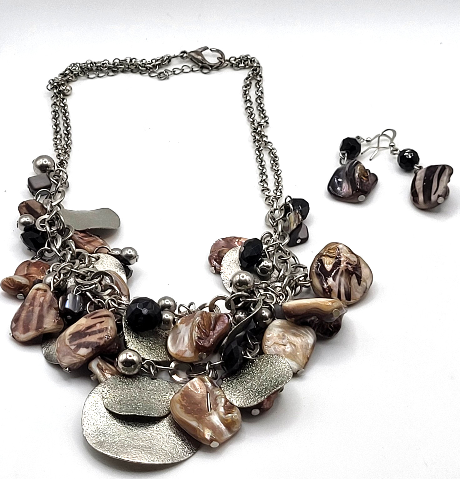 Chunky Abalone Funky Statement Earring Necklace D… - image 5