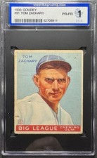 1933 Goudey Set Break Tom Zachary #91 ISA 1 Boston Braves